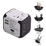 UPPEL Reiseadapter Universal Stromadapter Steckdosenadapter Reisestecker mit Doppel USB-Ports für EU UK AU US CN Universal Adapter Internationale Netzadapter weltweit AC-Ladegerät (Weiß)