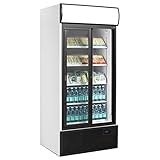 TefCold FSC890S Displaykühlschrank, 89 x 74 x 199cm, Flaschenkühlschrank, Kühlschrank mit Selbstschließende Glas-Schiebetüren, Leuchtkasten, Freistehender Getränkekühlschrank