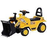 HOMCOM 3-in-1 Trettraktor Kinder Kinderbagger Rutschauto Rutscherfahrzeug Laufrad mit Strauraum Hupe Gelb+Schwarz 80 x 26,5 x 39