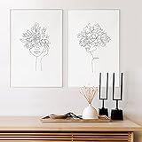 BIGSHOPART Gesicht der Blumen Strichzeichnung Druck Minimalistische Einfache Mode Leinwand Poster Schwarz Weiß Malerei Ästhetische Wandbild Kunstwerk/40x50cmx2 Kein R