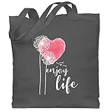 Shirtracer Sprüche Statement mit Spruch - Pusteblume Enjoy Life weiß/rosa - Unisize - Dunkelgrau - Enjoy life - WM101 - Stoffbeutel aus Baumwolle Jutebeutel lange Henk