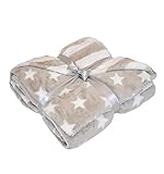 jilda-tex Wohndecke Stars Taupe Mikrofaser Decke Kuscheldeck