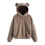 Wollpullover Damen,Pullover Teenager Mädchen Hoodie Kapuzenpullover Winter Langarm Teddy Fleece Warm Cute Bear Warm Sweatshirt Riou Günstig