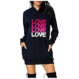 Hoodie Damen Valentinstag Sweatshirt Kapuzenpullover Pulli Kleid Pullover Sweatjacke mit Tasche Oversize Langarm Oberteil Kapuzenpulli Valentinstag