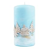 Kerze Deko Stumpenkerze eisblau Snow 04157 Relief 70/130