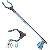 YAUNGEL Garten Greifer，Greifzange für senioren，Müllzange, Lange 81 cm Greifzange Stick mit starkem Griff magnetische Spitze, Lightweight 90° Drehbarer Kopf für Müll/Wurf Pflücker, Hand greifer(Blau)