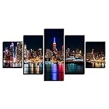 Laimi 5 Bilder Teilig Leinwandbilder Skyline von New York Bild auf Leinwand Wandbild Kunstdruck Wanddeko Wand Wohnzimmer Wanddekoration Deko H