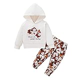 Eghunooye Baby Mädchen Herbst Winter 2Stücke Bekleidungsset Langarm Regenbogen Hoodie Sweatshirt + Einfarbig Hose Set Neugeborenes Kleinkind Mädchen Kleidung Outfits (Weiß, 0-3Monate)