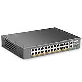 MokerLink 24 Port PoE Switch, 2 Gigabit Uplink Ethernet Port, 400 W Hochleistung, Unterstützung von IEEE802.3af/at und Nicht verwaltetem PoE + für die Rackmontag