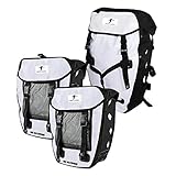 Red Loon 3er Set 2 x robuste Fahrradtasche aus LKW-Plane 1 x Fahrrad-Rucksack – wasserdichte Doppelpacktasche + Rucksack in Weiß