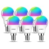 LVWIT Smart LED WLAN-Glühbirne G45 E14, 5W Mehrfarbrige Dimmbare Wifi Lampe 470LM, Kompatibel mit Alexa und Google Home, 2700K-6500K RGB, kein Hub erforderlich, 6 Stück