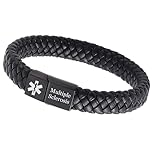 ForeverWill Personalised ID Lymphom Armband für Frauen Männer, Leder Medizinischer Alarm Armbänder, Krankheitsbewusstsein Identifizierung Armreif Notfall Schmuck Lebensretter,18.5