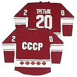 Herren #20 Vladislav Tretiak 1980 CCCP Russland Eishockey Trikots genäht, Herren, rot, Larg