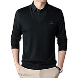 T-Shirt Herren Regular Fit Gestreift Spleißen Zwei In Eins Polo Shirt Herren Herbst Winter Plus Fleecefutter Warm Base Shirt Herren Einfachheit Lassig Langarm Shirt Herren A-Green L