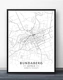 Leinwand Bilder,Bundaberg Australien Stadtplan Drucke Poster Wandmalereien Schwarz Weiß Wand Kunst Rechteck Malerei Bilder Pop Kunstwerk Für Wohnzimmer Schlafzimmer Home Decor, 30X40Cm/11.81X15.74