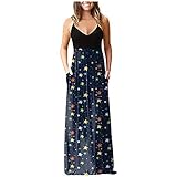 Lishirong Boho Cami Kleid, Strand Sommerkleider für Frauen Sommer, Lässiges Blumendruck Ärmelloses Kaftankleid mit T
