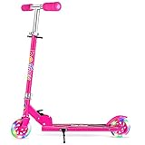 BELEEV Roller Kinder mit Ständer, 2 Räder Klappbar Scooter, 3 Höhenverstellbare Kinderroller, PU Led-räder City Roller für Mädchen Jungen (Rose Pink)