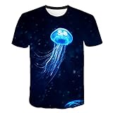 VYNTM Herren T Shirt Herren 3D Kid T-Shirt Sommer Kurzarm Neueste Männlich Blau Fluoreszierend Leuchtend Quallen Print Top