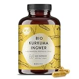 BIONUTRA® Kurkuma Ingwer Komplex Kapseln Bio (240 x 650 mg) mit schwarzem Pfeffer und Chili, hochdosiert, deutsche Herstellung, 2-Monatspackung, vegan, ohne Zusätze, goldene Milch Kap