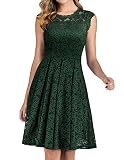 Meetjen Damen Sommer Kleid Festliche Cocktailkleid Knielang Elegante Abendkleid Hochzeitskleid Midi Brautjungfernkleider DarkGreen S