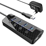 atolla USB Hub Aktiv 3.0 mit Netzteil, 4-Port USB 3.0 Hub 5Gbps Datenhub mit Einzelnen Power Schalter und 1 Intelligenter Charging Port, 15W(5V/3A) Netzteil Adap