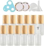 ZEOABSY 12 Stück 5 ml Matt Klar Leere Roller Glas Flaschen, 1x Trichter 1x Öffner 6X Etikette,5ml Klarglas Roll-on Glasflaschen mit Edelstahl-Roller Ball, für Ätherische Öle Essential O