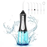 Munddusche Elektrisch mit 5 Modi, 6 Aufsätzen, Water Flosser Kabellose 350ml Wassertank, Oral Irrigator Sanfte Reinigung der Zahnzwischenräume, IPX7 Wasserdicht, USB Aufladen für unterweg