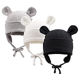 Pesaat Baumwolle Erstlingsmützen 0-6Monate Baby Mütze Neugeborene Mädchen Jungen Baby Beanie Newborn Mütze Mit Ohren und Band,Sommer,Frühling,Winter (Weiß+Grau+Schwarz, 0-6Monate)