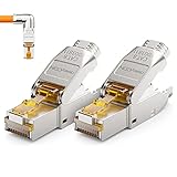 deleyCON 2x CAT 8 Netzwerkstecker 90° Winkel Stecker RJ45 Werkzeuglos Geschirmt 40Gbit/s Netzwerk Stecker für Starre Verlegekabel Rohkabel Steckverbinder RJ45 Ethernet LAN DSL Patchkab