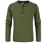 SSBZYES Herrenhemden Herren Langarmhemden Herren Schnürsenkel Baumwolle und Leinen Casual Lose Langarmhemden Herren Casual Top