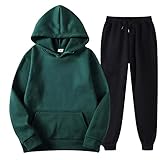 TRIGLICOLEUM Jogginganzug Damen Einfarbiger Trainingsanzug mit Kapuze Lässiger Langarm Sportanzug Sportbekleidung mit Tasche Kapuzen-Sweatshirt +Lockere Jogginghose Lange Hosen Sport Jack