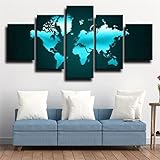 5 Teilig Leinwand Wanddeko Poster Home Decor Möbel Art Decor modern Wandbilder Wohnzimmer Dekoration Blue Creative World Map Modular Canvas Poster Hd Drucke Mit H