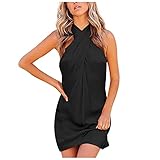 QSSS Mini-Kleid Damen Temperament Gesäß Kurzer Rock Slim Fit Partykleid Neckholer Sommerkleider Sexy Rückenfrei Bodycon Mode Attraktiv Paket Hüftrock Party Schicker Kleider Clubw