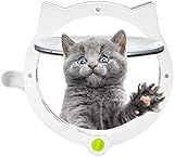 Kleine runde Katzenklappe mit 4-Wege-Verschluss PET-Kunststoff-Fenster sicher abschließbares Tor für Kitten Dog Einfache Montage, Katzenklappe für Katzen, Installieren Leicht mit Teleskoprahmen,Weiß