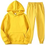 yiouyisheng Unisex Trainingsanzug - Einfarbig Jogginganzug - Herren und Damen Herbst Winter Sport Freizeit einfarbig Pullover Top + Hose, mit Kordelzug und T