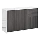 HOMCOM Standschrank Aufbewahrungsschrank Mehrzweckschrank Aktenschrank Kommode 2 Schublade 3 Türen E1 Spanplatte Hochglanz Weiß+Hellgrau 117 x 36 x 74