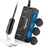 Auto Ladegerät, Rocketek 12 V/24 V 120W Auto USB Adapter KFZ Steckdose 4 USB Anschluss und 3 Zigarettenanzünder Splitter Autoladeadapter mit 1M USB Cabel für GPS, Phone, Pad, Android, Tablet, D