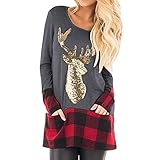 Weihnachtspullover für Frauen, Weihnachtspullover Kleid Strickmuster mit gemaltem Hirsch, Mode lässig sexy Frauentasche Hüfttasche O-Neck Pullover, Liebhaber & M