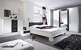 Furniture24 Schlafzimmer-Set Vera Elegante Bett, Kommode, Drehtürenschrank, Kleiderschrank, Bettgestelle, Schlafmöbel, Nachttische, Ehebett (180 x 200, Weiß/Nußbaum Schwarz)