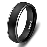 Ed Shine Herren Damen 4mm 6mm Titanringe Verlobungsringe Trauringe Matte Schwarz mit Polierte Kante(6mm-Black, 63 (20.1))