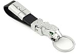dpob Jaguar Metall Auto Schlüsselanhänger, Straußenleder Leder Valet Keychain mit 3 Abnehmbaren Schlüsselanhänger (Silber)