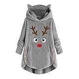 Deloito Kapuzenpullover Fleecepulli Damen: Plüsch Hoodie Oversize Fleecepullover Niedlich Druck Kapuzenpulli Plüschpulli Fleece Sweatshirts Plüsch Kapuzenpullover Weich Outw