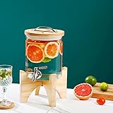 Getränkespender mit Edelstahl Zapfhahn, Glasbehälter mit Holz Ständer und Deckel, Wasserspender Glas für Saft Glühwein Bier Früchtetee, Einfach zu Verwenden, 2.5L / 4L / 5L / 7.5L / 10L / 15L