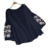 Damen Oversize Shirt Rundhals Mode Drucken Sommer Oberteile Lose Lang Basic Bluse Vintage Tunika Große Größen Lang Ärmel Saum Locker Tuniken Leinen Atmungsaktiv Comfort Sommerb