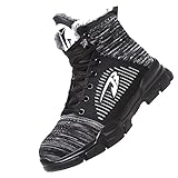 Quiteyan Sicherheitsschuhe Herren Damen,Leichte, atmungsaktive Sneaker-Schuhe mit Stahlkappe rutschfeste, unverwüstliche Konstruktionsschuhe Dachdeckerschuhe,Gray Plus Velvet▁43