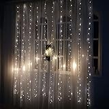 Schlafzimmer Vorhang Lampe,Usb-stromversorgung String Beleuchtung 8 Modi Dimmbar Lichtvorhang mit Fernbedienung,Wasserdichte Außen Latern für Hochzeit Fenster Pavillon Party-Weiß 3m x 3m 300