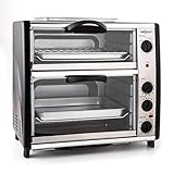 oneConcept All-You-Can-Eat Doppel-Backofen - elektrischer Backofen, zwei getrennten Backräume, 42 Liter Gesamtvolumen, Grillplatte, 2400 W, einstellbare Temperatur: 60-240°C, Edelstahl, silb