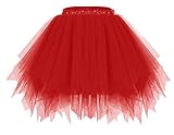 bridesmay Damen Tüll Rock Petticoat Unterrock Kurz Ballett Tutu 50er Rockabilly Tütü Mini Rock Karneval Kostüm Crinoline Rot Red XL