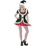 Lazzboy Weihnachten Kostüm Damen Ball Party Kleid Sexy Cosplay Kostüme Anzug Weihnachtskostüm Santa Claus Weihnachtskleid Christmas Weihnachtsfeier V-Auschnitt Dress Xmas Outfit (M,Grün)