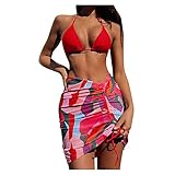 Xisimei Damen Bikini Halter Badeanzug Print Tie-Dye Riemchen Hohe Taille Tanga Dreiteiliger Badeanzug Swimsuit Zweiteilig Tankini Bademode Strandkleidung Oberteile und Badeshorts Beachw